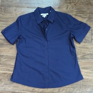 Foxcroft Navy Blue Wrinkle Free Short Sleeve Button-Up Shirt